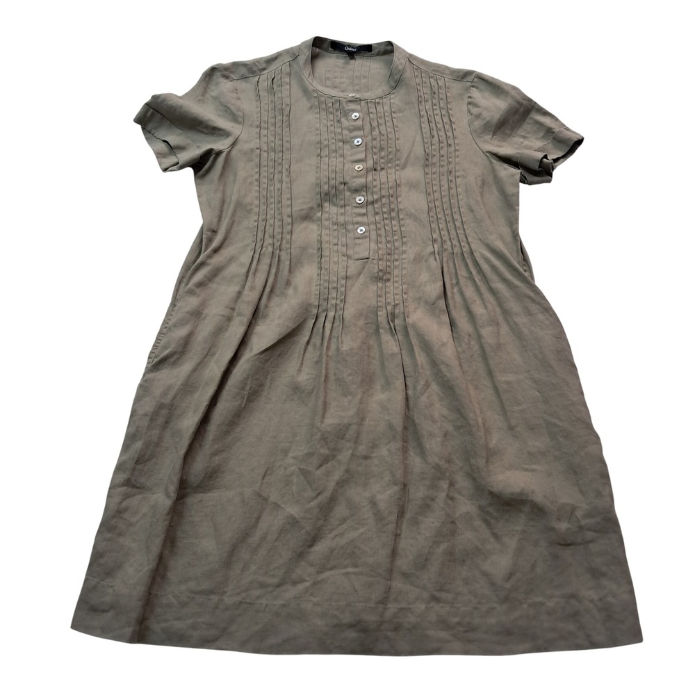 Quince Dress Womens Small Green Pintuck Pleated Linen Short Sleeve Mini Shift